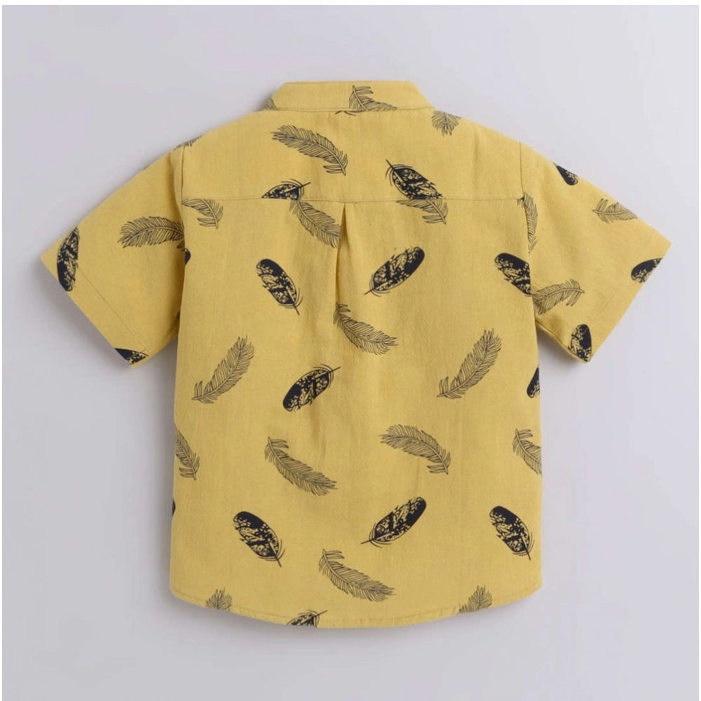 Boy's Cotton Blend Printed Short Sleeve Shirt and Shorts Set (Yellow)