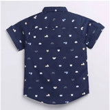 Boy's Cotton Blend Printed Short Sleeve Shirt (Navy Blue)