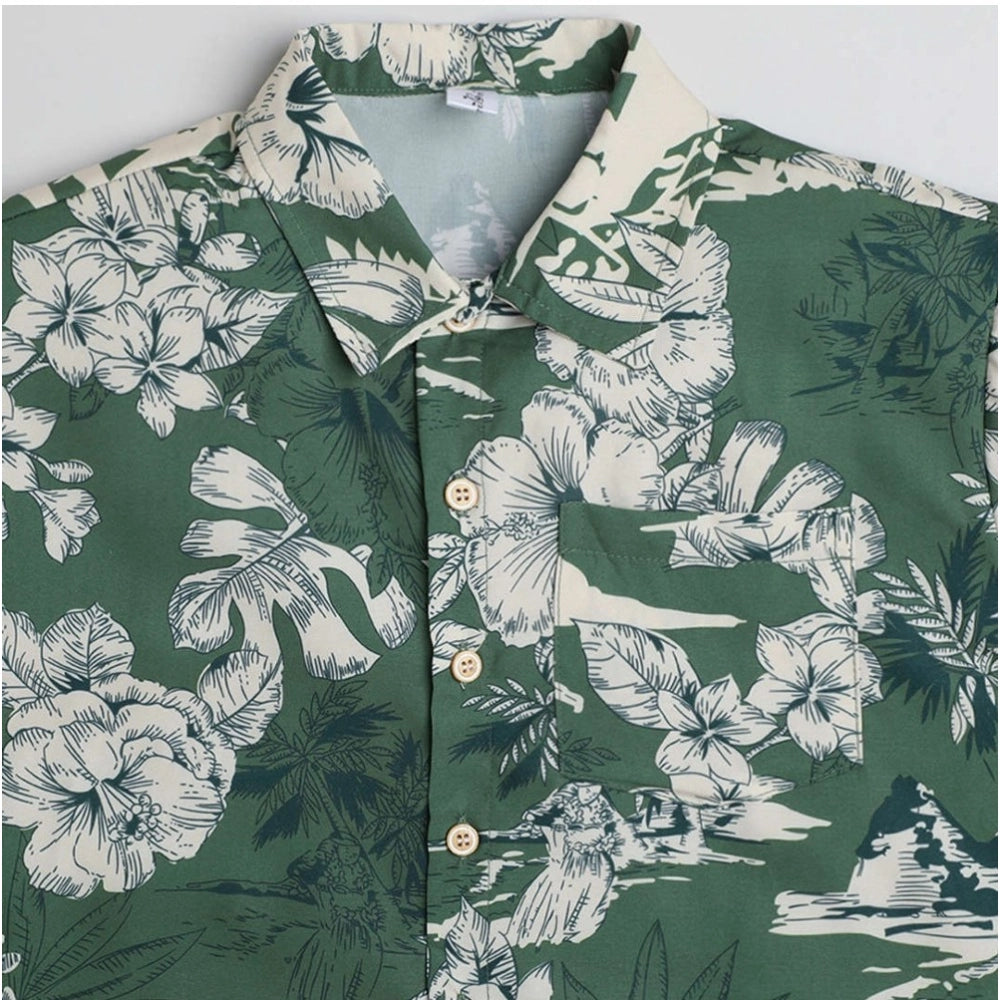 Boy's Cotton Blend Printed Short Sleeve Shirt (Green)