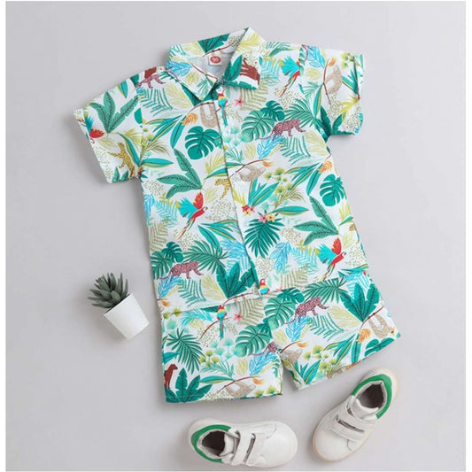 Boy's Lycra Blend Printed Short Sleeve Shirt and Shorts Set (MultiColor)