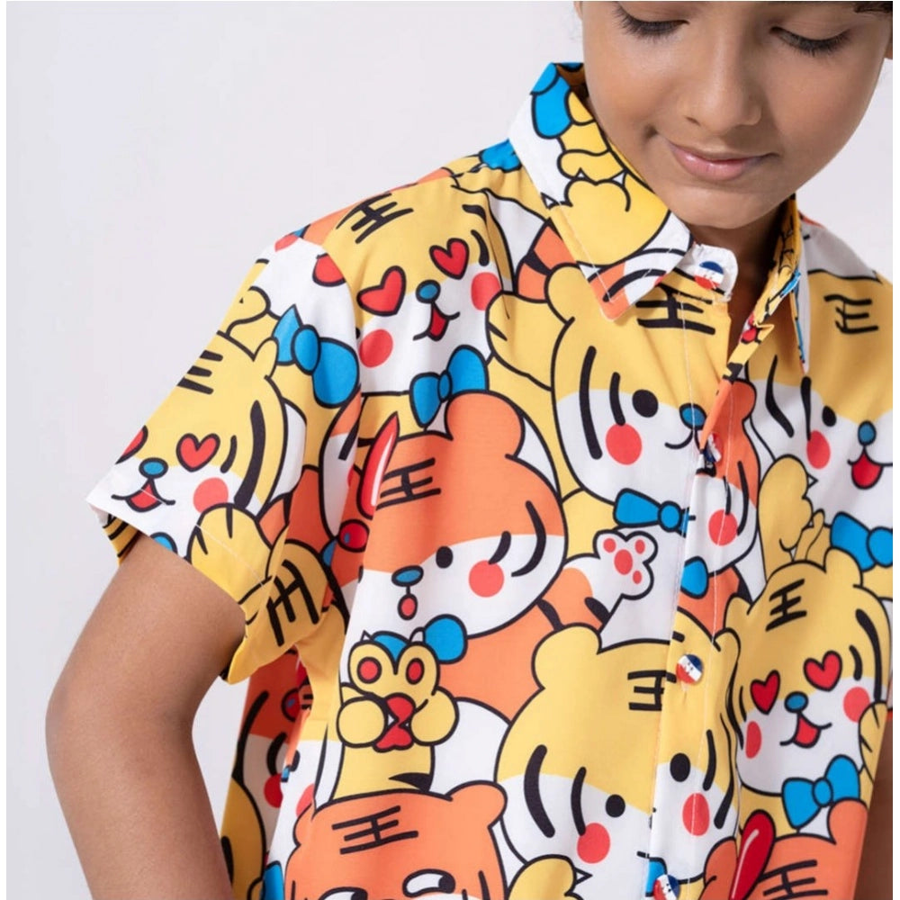 Boy's Lycra Blend Printed Short Sleeve Shirt and Shorts Set (MultiColor)