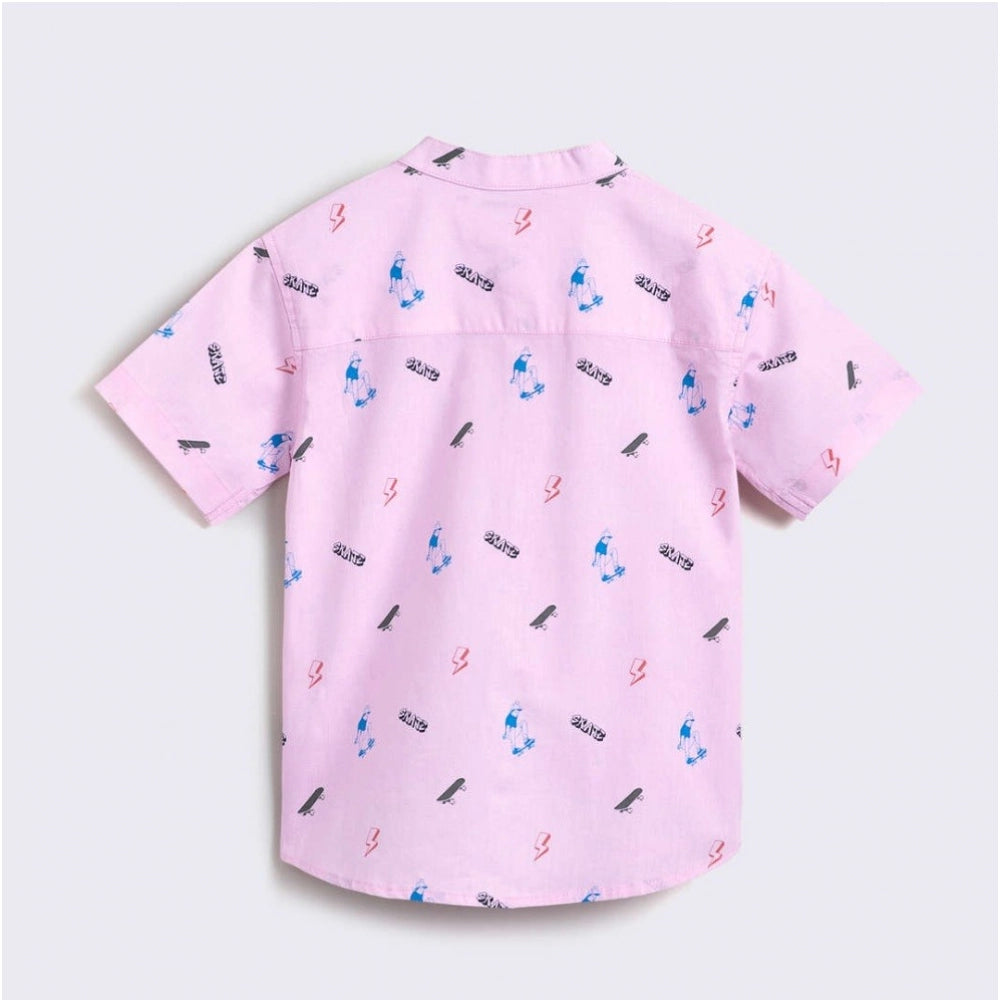 Boy's Cotton Blend Printed Short Sleeve Shirt and Shorts Set (Pink)