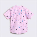 Boy's Cotton Blend Printed Short Sleeve Shirt and Shorts Set (Pink)