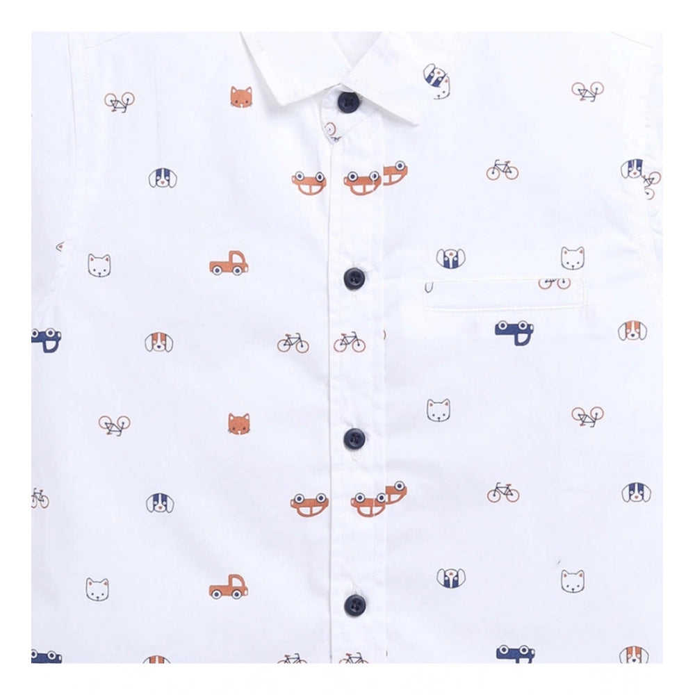Boy's Cotton Blend Printed Short Sleeve Shirt and Shorts Set (White)