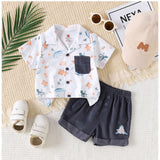 Boy's Lycra Blend Printed Short Sleeve Shirt and Shorts Set (MultiColor)
