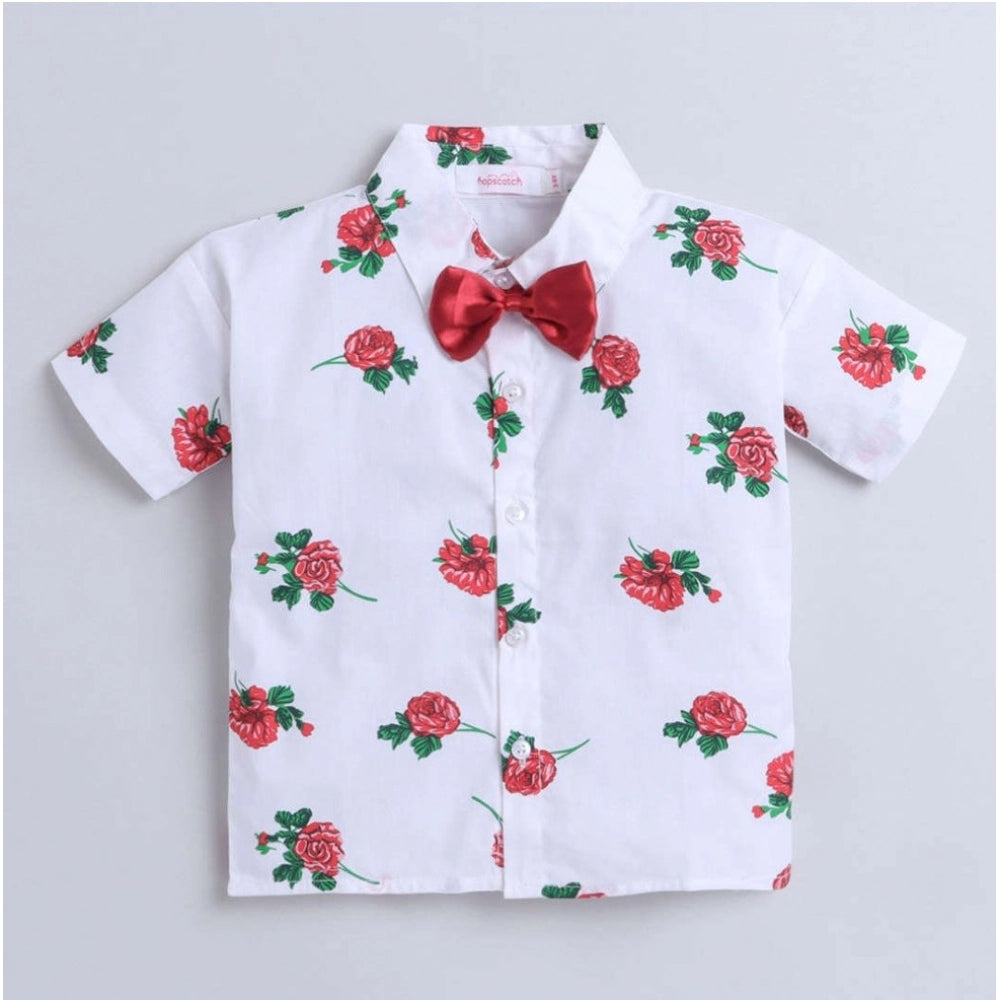 Boy's Cotton Blend Printed Short Sleeve Shirt and Shorts Set (White)