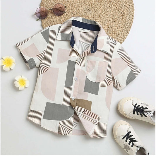 Boy's Cotton Blend Printed Short Sleeve Shirt (MultiColor)