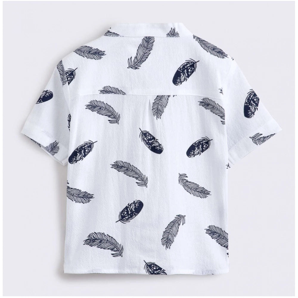 Boy's Cotton Blend Printed Short Sleeve Shirt and Shorts Set (White)