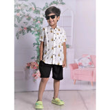 Boy's Cotton Blend Printed Short Sleeve Shirt and Shorts Set (White)