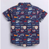 Boy's Cotton Blend Printed Short Sleeve Shirt (Navy Blue)