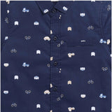 Boy's Cotton Blend Printed Short Sleeve Shirt (Navy Blue)