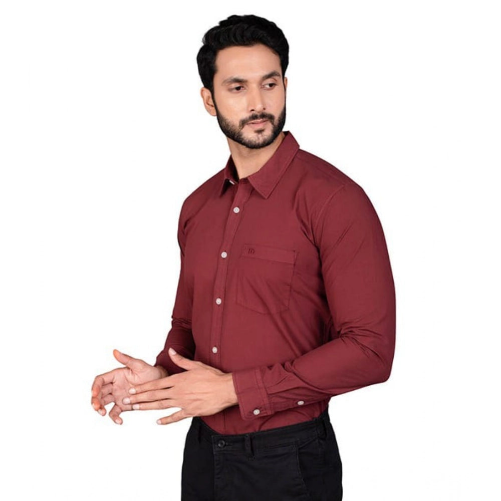 Men's Casual Cotton Full Sleeve Solid Shirt (Maroon)
