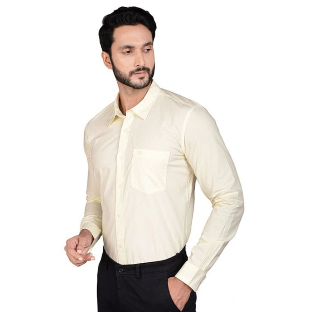 Men's Casual Cotton Full Sleeve Solid Shirt (Lemon)