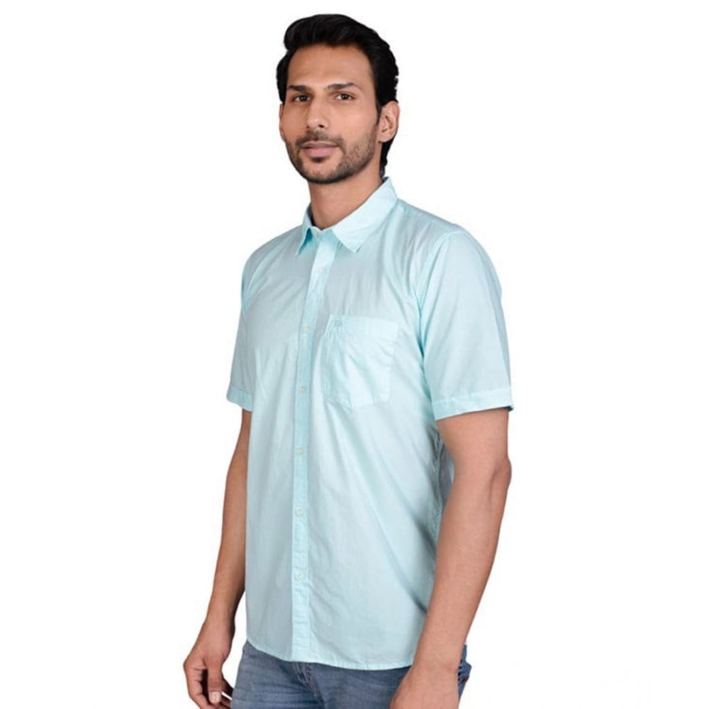 Men's Casual Cotton Half Sleeve Solid Shirt (Turquoise)