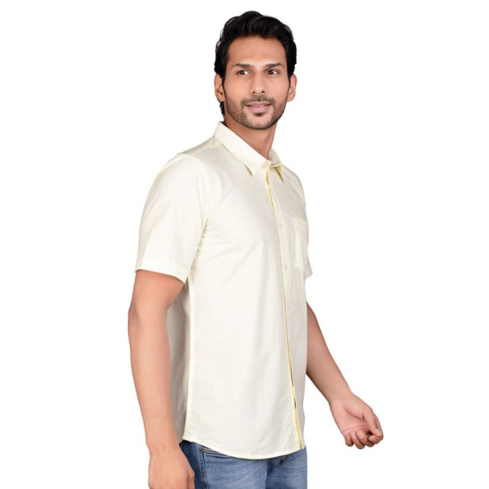Men's Casual Cotton Half Sleeve Solid Shirt (Lemon)