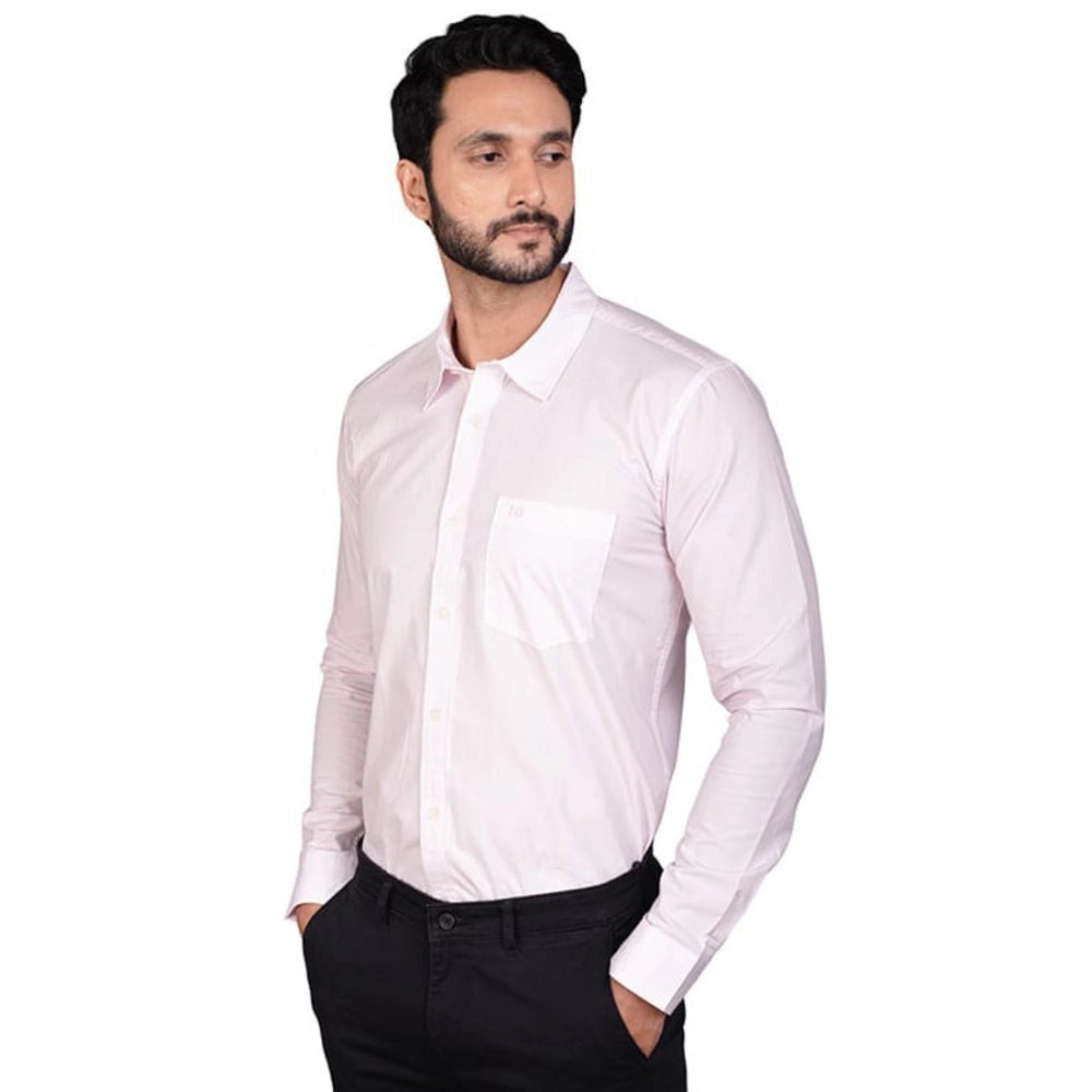 Men's Casual Cotton Full Sleeve Solid Shirt (Pink)