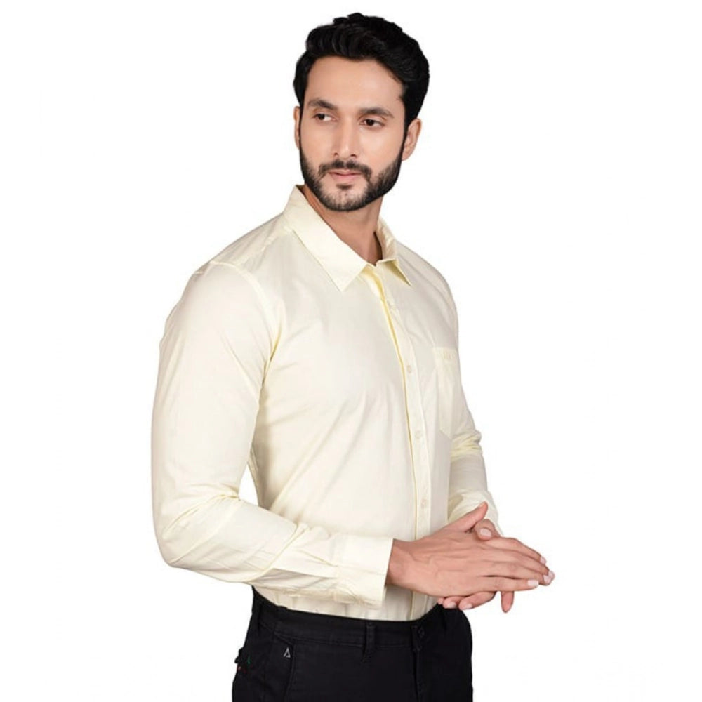 Men's Casual Cotton Full Sleeve Solid Shirt (Lemon)