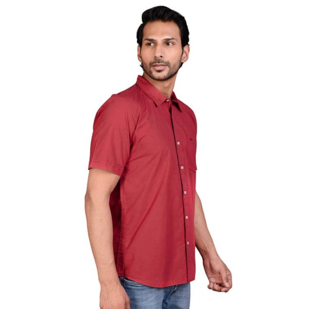 Men's Casual Cotton Half Sleeve Solid Shirt (Red)