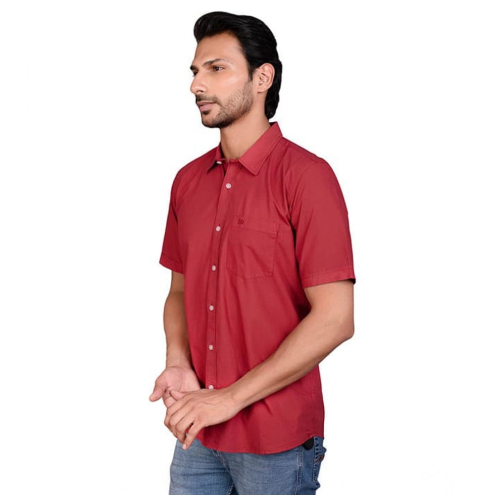 Men's Casual Cotton Half Sleeve Solid Shirt (Red)