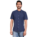 Men's Casual Cotton Half Sleeve Solid Shirt (Navy)