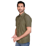 Men's Casual Cotton Half Sleeve Solid Shirt (Green)
