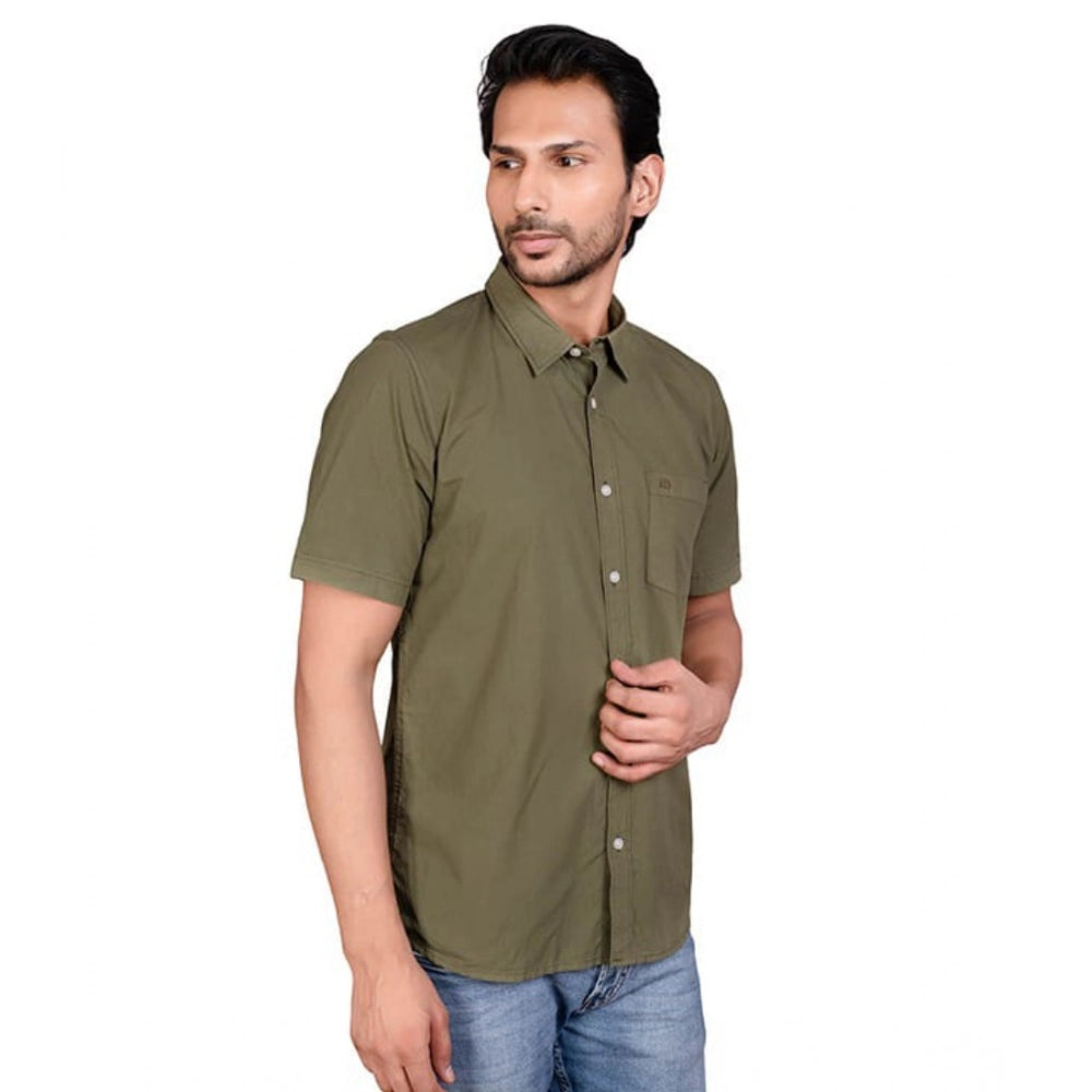 Men's Casual Cotton Half Sleeve Solid Shirt (Green)