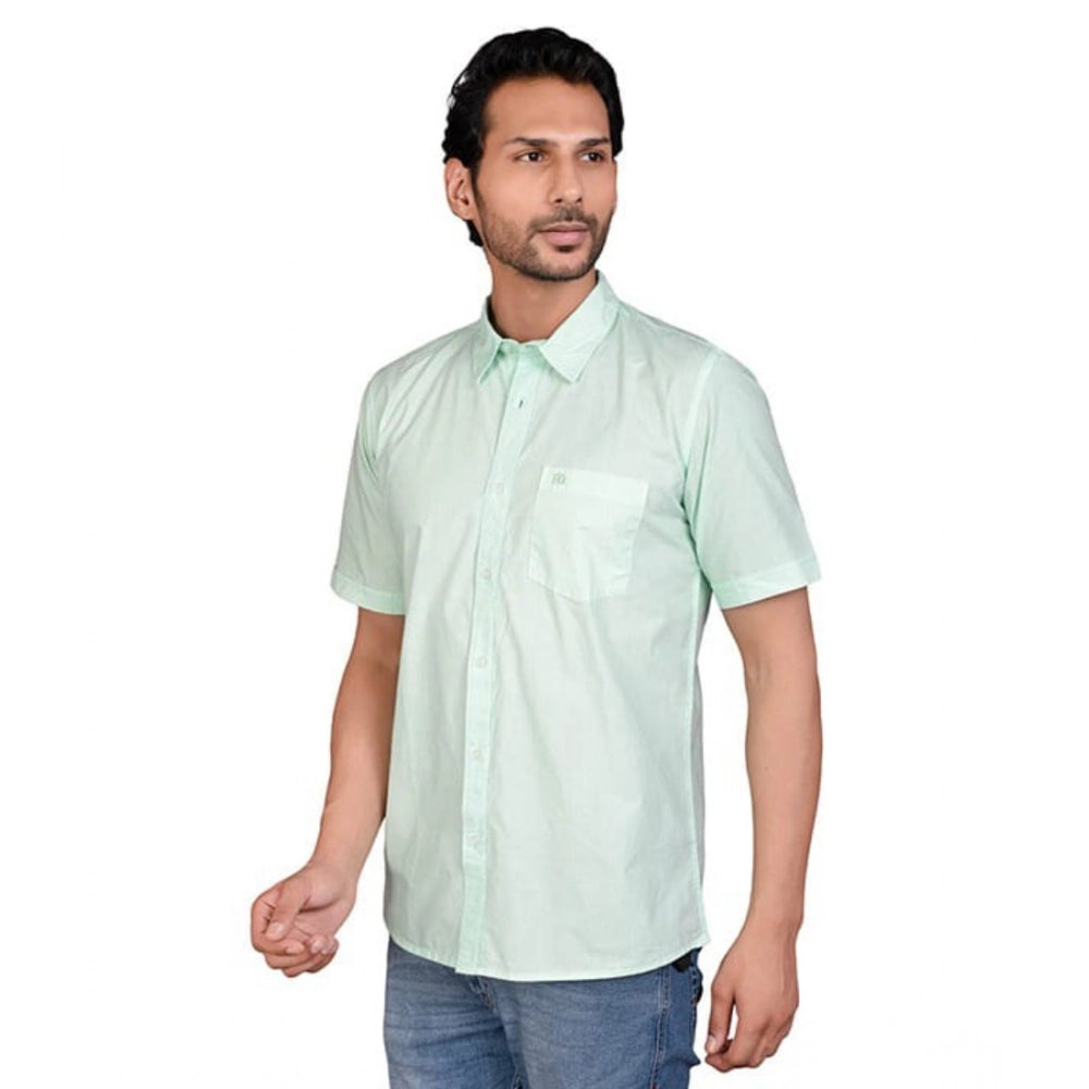 Men's Casual Cotton Half Sleeve Solid Shirt (Sea Green)