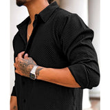 Men's Casual Popcorn Self-design Full Sleeve Collar Shirt (Black)