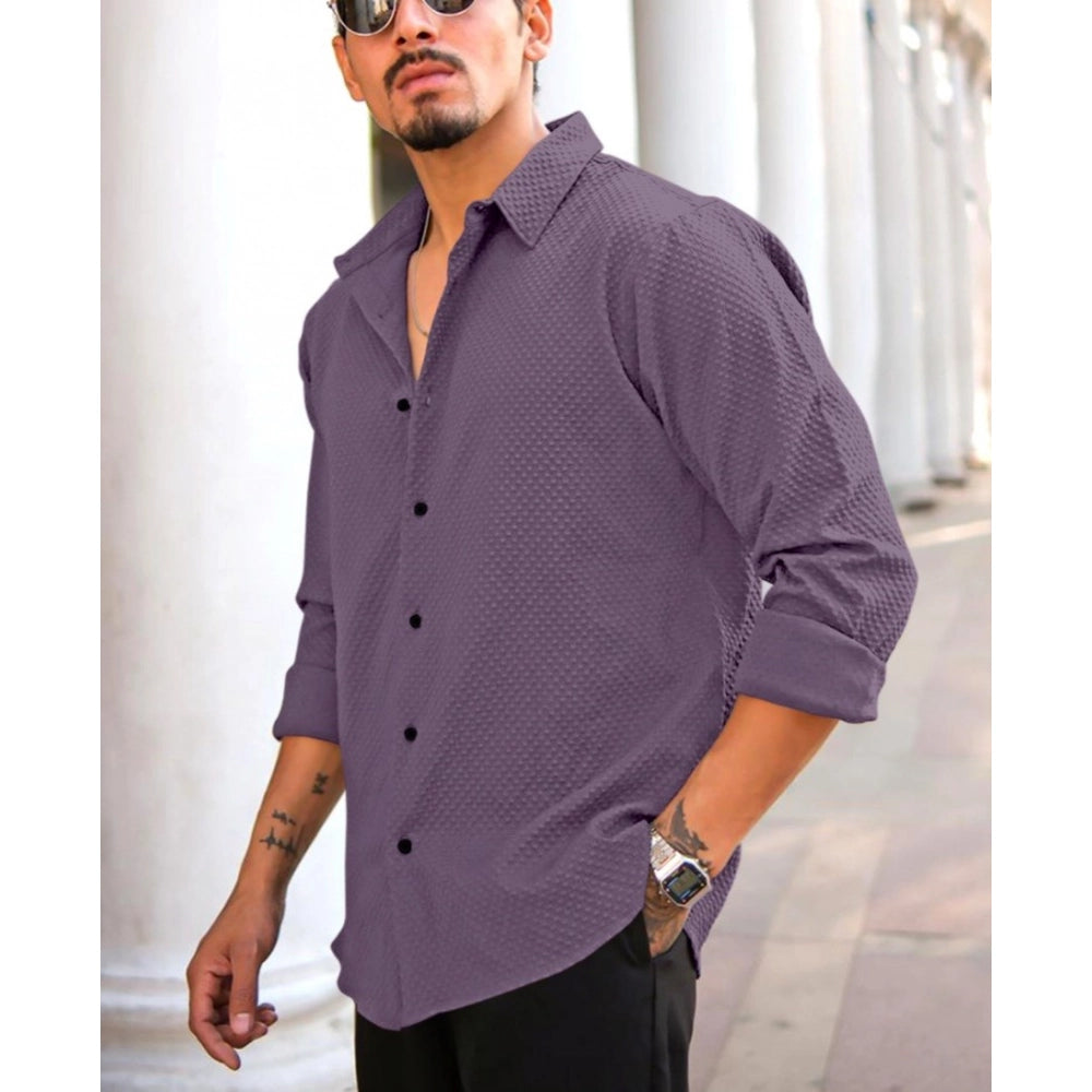 Men's Casual Popcorn Self-design Full Sleeve Collar Shirt (Wine)