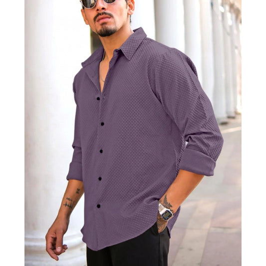 Men's Casual Popcorn Self-design Full Sleeve Collar Shirt (Wine)