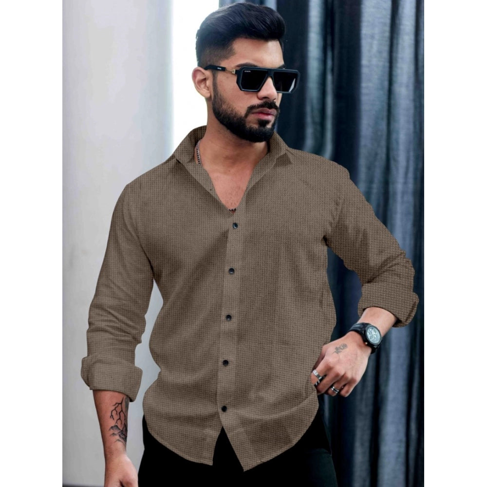 Men's Casual PollyCotton Textured Full Sleeve Collar Shirt (Grey)