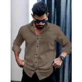 Men's Casual PollyCotton Textured Full Sleeve Collar Shirt (Grey)