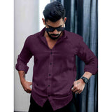 Men's Casual PollyCotton Self-design Full Sleeve Collar Shirt (Wine)