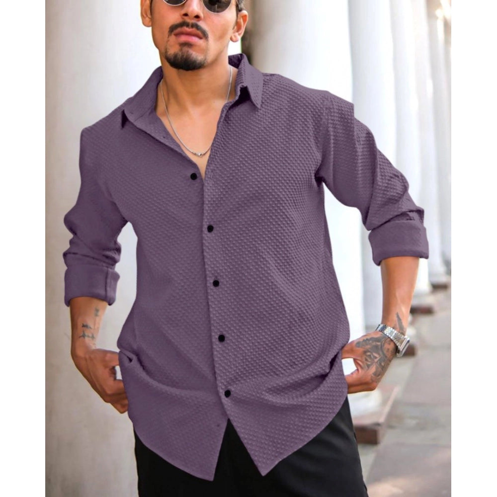 Men's Casual Popcorn Self-design Full Sleeve Collar Shirt (Wine)