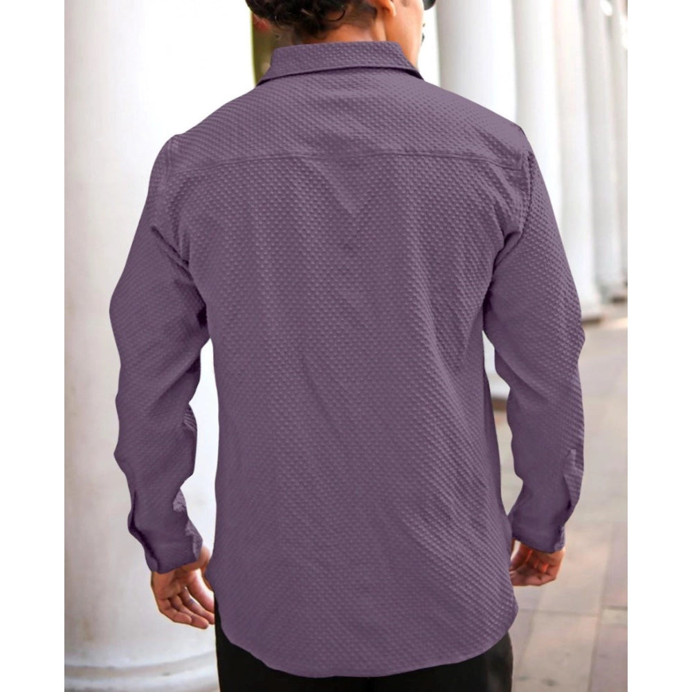 Men's Casual Popcorn Self-design Full Sleeve Collar Shirt (Wine)