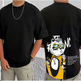 Men's Casual Cotton Blend Printed Round Neck Half Sleeve T-Shirt (Black)