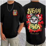 Men's Casual Cotton Blend Printed Round Neck Half Sleeve T-Shirt (Black)
