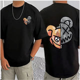Men's Casual Cotton Blend Printed Round Neck Half Sleeve T-Shirt (Black)