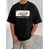 Men's Casual Cotton Blend Printed Round Neck Half Sleeve T-Shirt (Black)