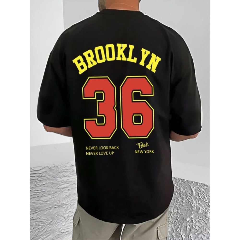 Men's Casual Cotton Blend Printed Round Neck Half Sleeve T-Shirt (Black)