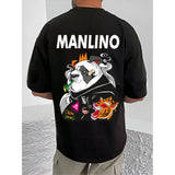 Men's Casual Cotton Blend Printed Round Neck Half Sleeve T-Shirt (Black)