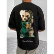 Men's Casual Cotton Blend Printed Round Neck Half Sleeve T-Shirt (Black)