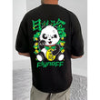 Men's Casual Cotton Blend Printed Round Neck Half Sleeve T-Shirt (Black)