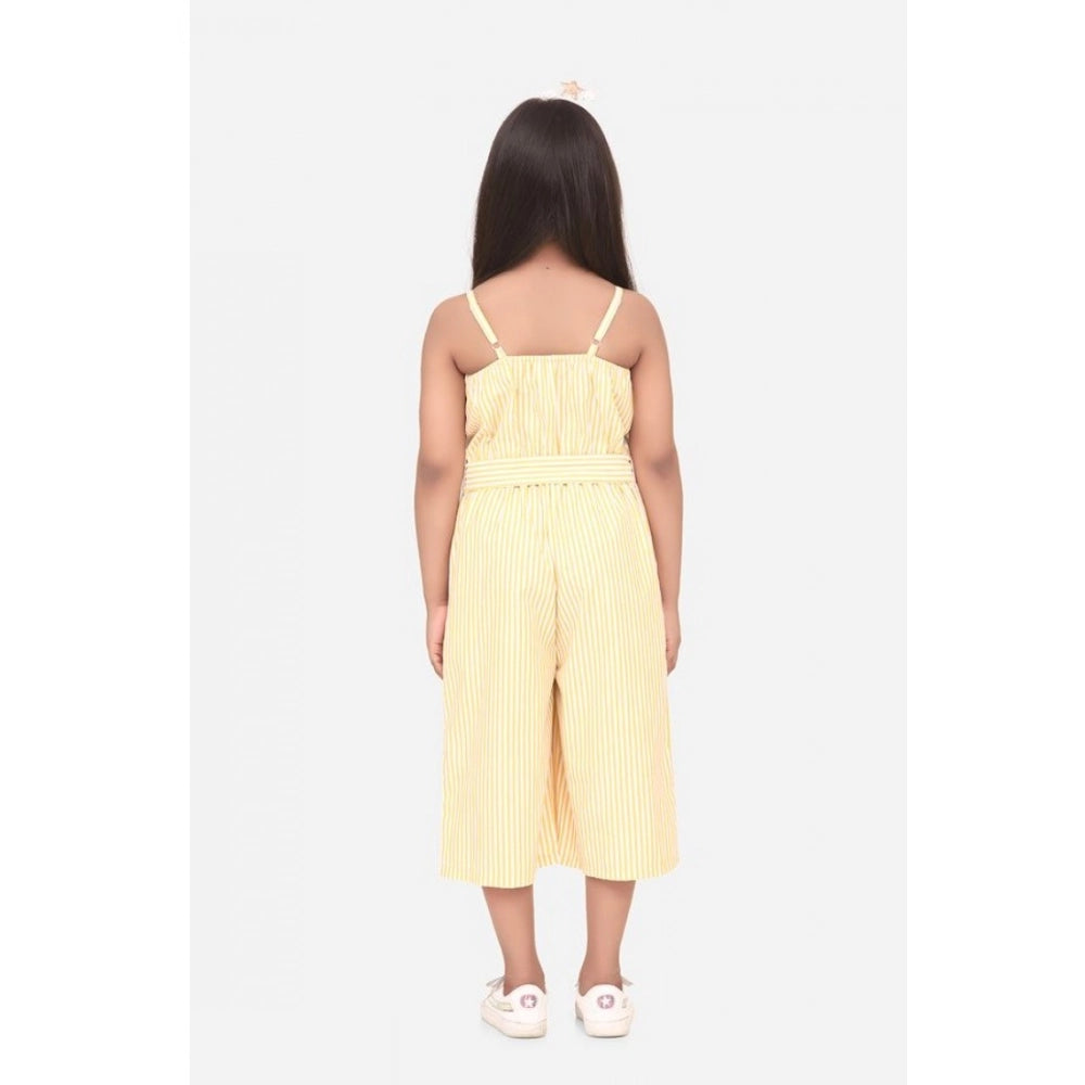 Girl's Polyester Cotton Blend Striped Sleeveless Round Neck Dress (Yellow)
