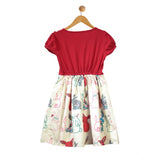 Girl's Cotton Printed Short Sleeve Round Neck Dress (Red-White)