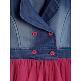 Girl's Polyester Crepe-Net Solid Shoulder Straps Shirt collar Dress (Blue-Pink)