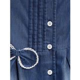 Girl's Denim Striped Sleeveless Round Neck Dress (Blue)