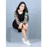 Girl's Polyester Printed Long Sleeve Round Neck Dress (Multicolor)