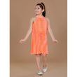 Girl's Polyester Crepe Printed Sleeveless Round Neck Dress (Orange)