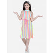 Girl's Polyester Crepe Striped Sleeveless Round Neck Dress (Multicolor)